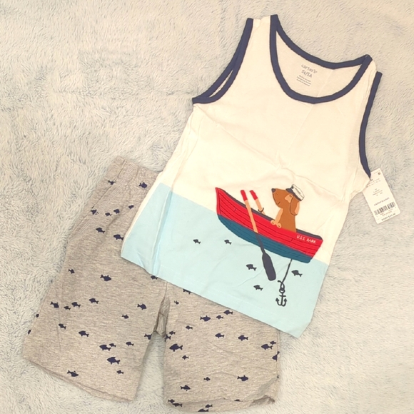 NWT 5Y Carter's 🐶 🚢 Tank Top Shorts Set Dog Boat Nautical Summer Fish - Picture 2 of 4
